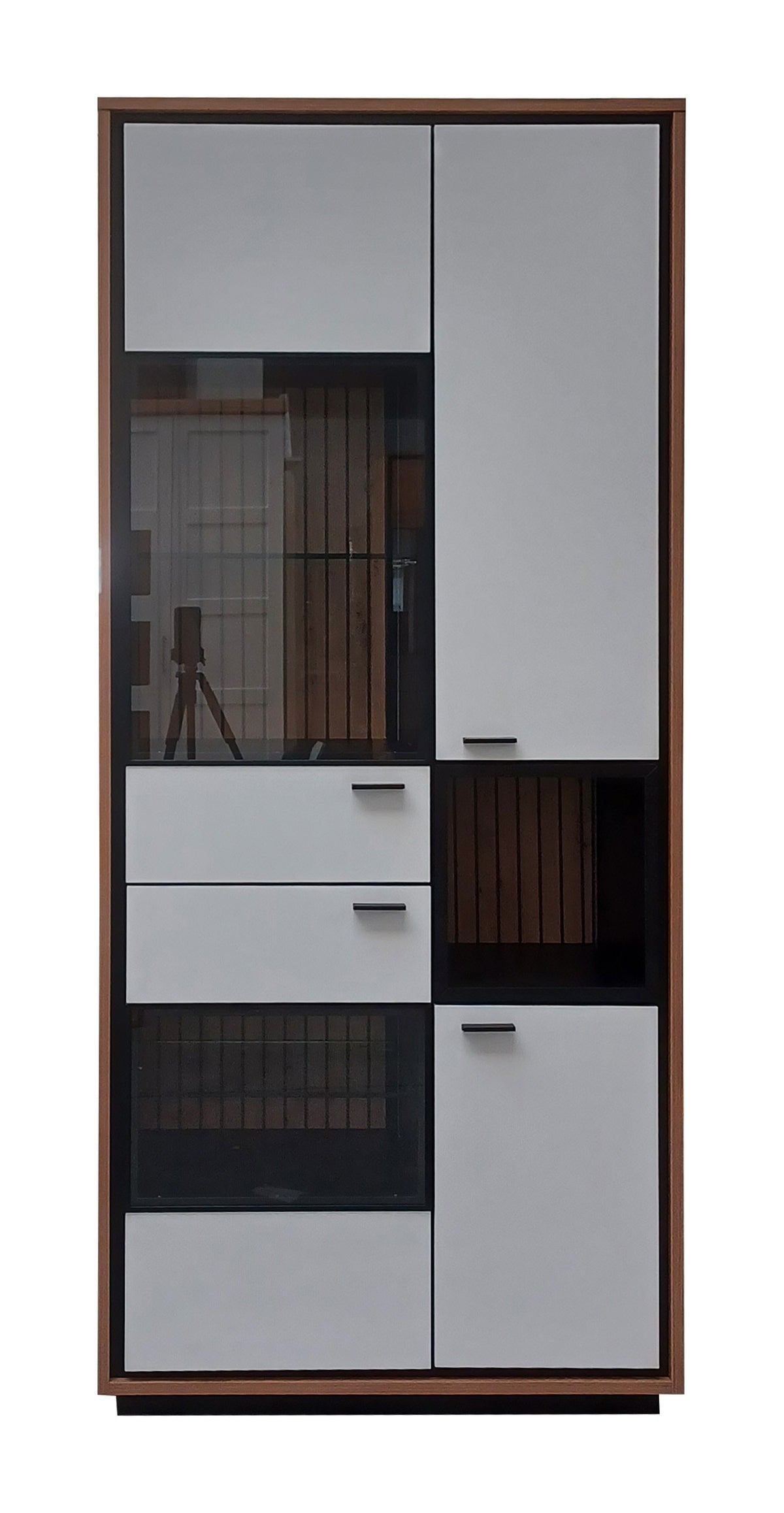 Vitrina Sonata Cu 4 Usi Alb Si Natur, 85 Cm-Resigilat