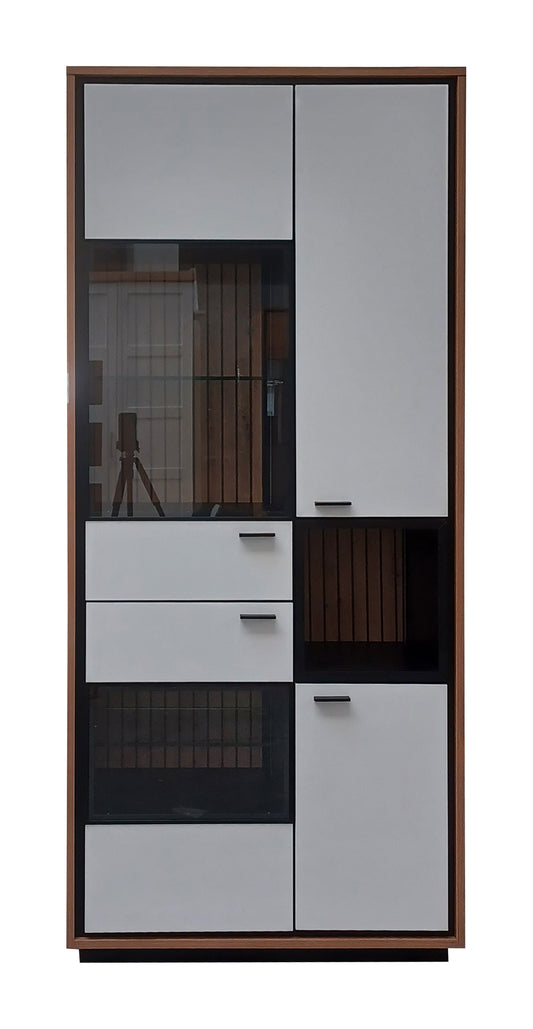 Vitrina Sonata Cu 4 Usi Alb Si Natur, 85 Cm-Resigilat