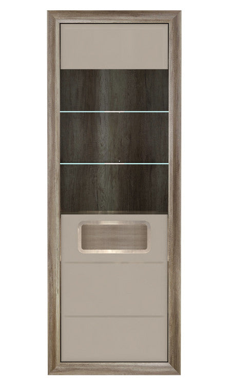 Vitrina Tiziano Cu 1 Usa, Stejar Antic Si Bej, 74 Cm