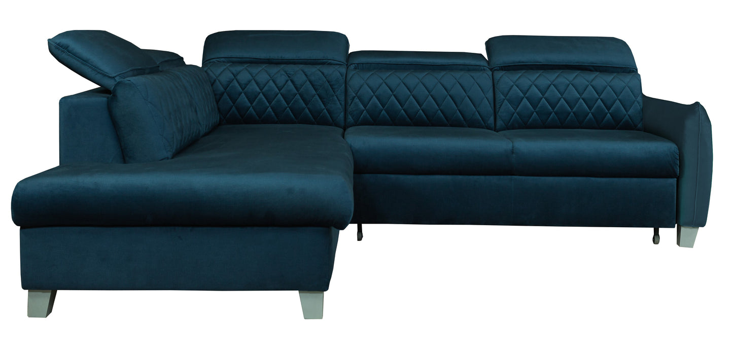 Coltar Extensibil Cu Otoman Stanga Tiago, 5 Locuri, Tetiere Reglabile, Albastru, 255 Cm