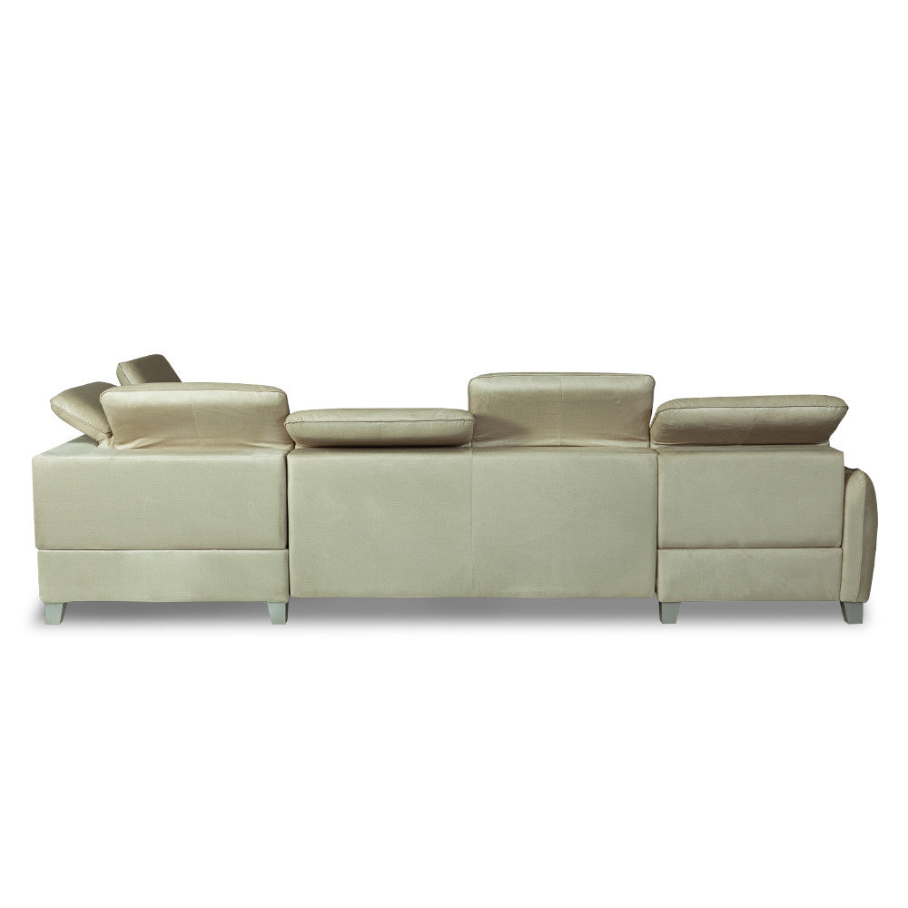 coltar-u-extensibil-tiago-6-locuri-tetiere-reglabile-330-cm crem dreapta cu lada