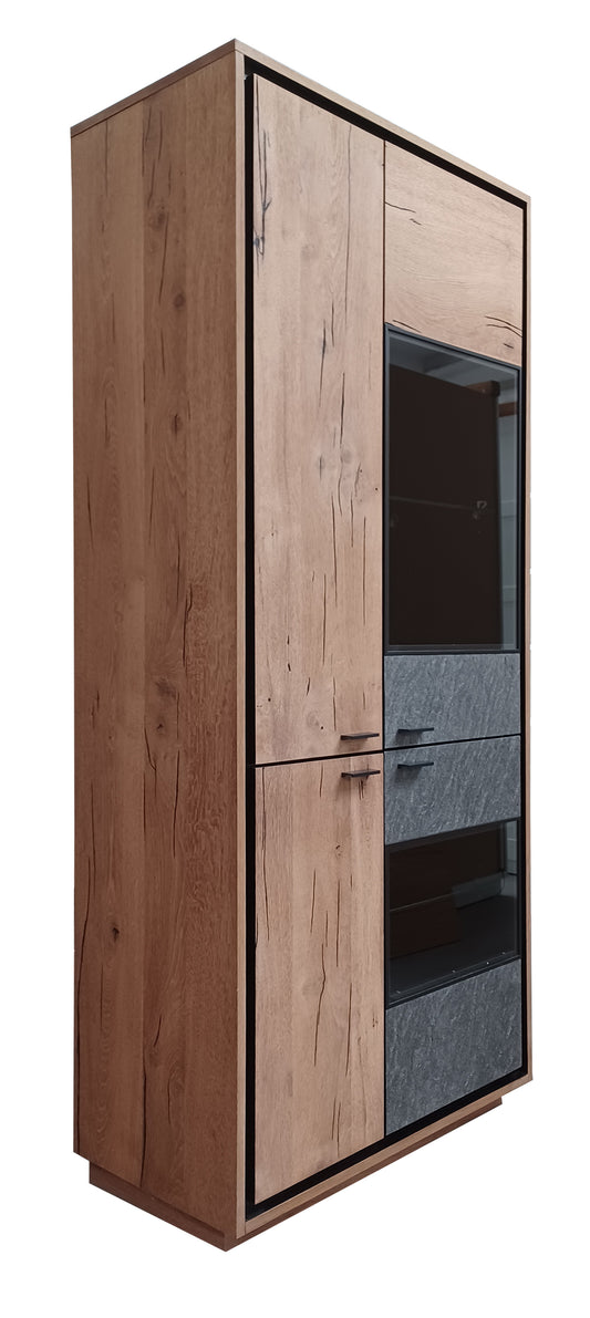 Vitrina Stone Cu 4 Usi Natur, Gri Si Negru, 86 Cm-Resigilat