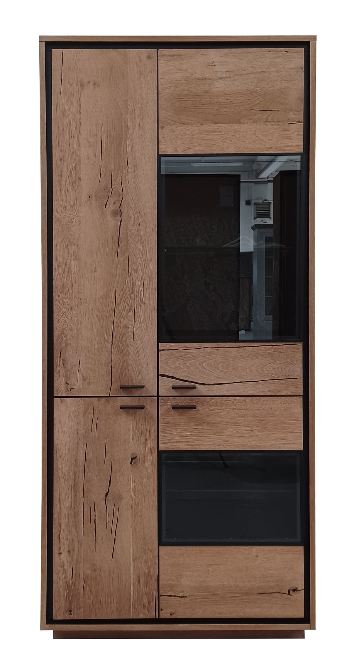 Vitrina Oak Cu 4 Usi Natur Si Negru, 86 Cm-Resigilat