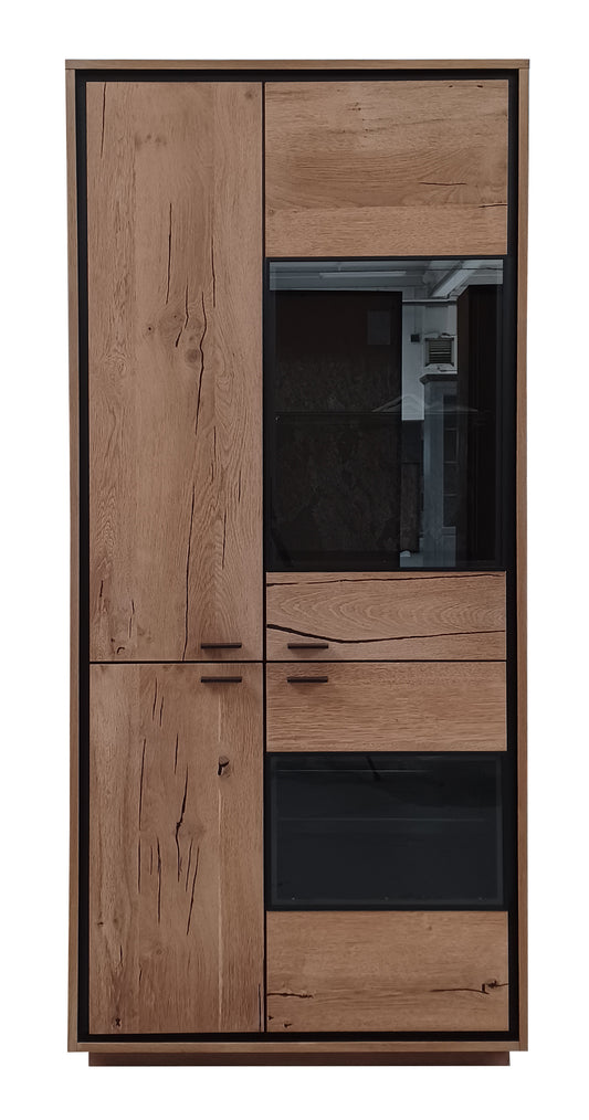 Vitrina Oak Cu 4 Usi Natur Si Negru, 86 Cm-Resigilat