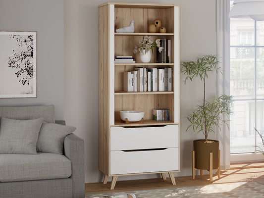 Etajera 2 Sertare Vankka, Stejar pardosit Si Alb, 84.7 Cm