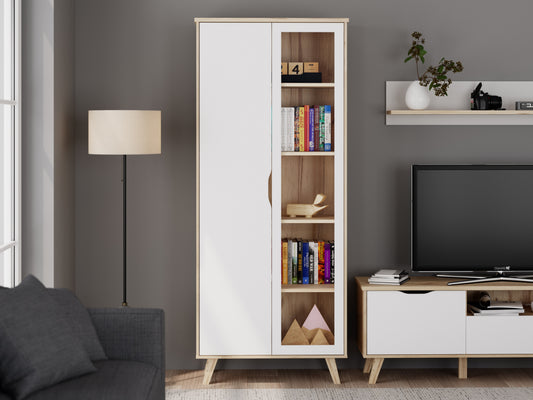 Vitrina 2 Usi Vankka, Stejar pardosit Si Alb, 84.7 Cm