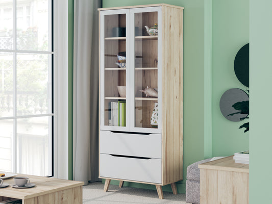 Vitrina Cu 2 Usi Si 2 Sertare Vankka, Stejar Pardosit Si Alb, 84.7 Cm