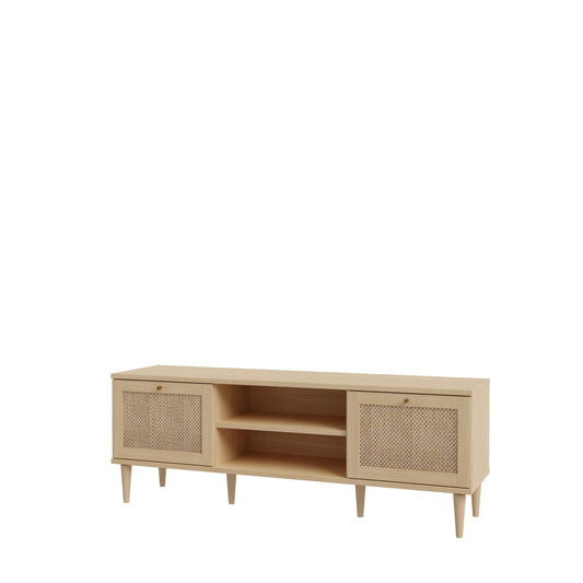 Comoda TV 2 Usi Charleston, Stejar Elegancia si Polyrattan 159.8 Cm