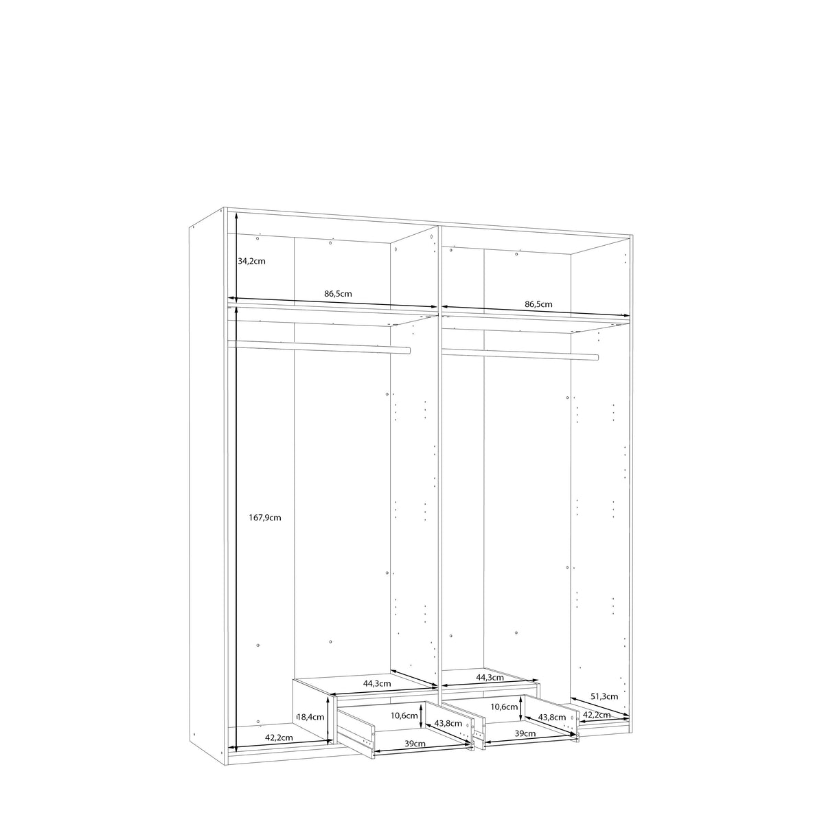 Dulap Cu Oglinda Ecobest 2, 4 Usi Si 1 Sertar, 177.5 Cm alb
