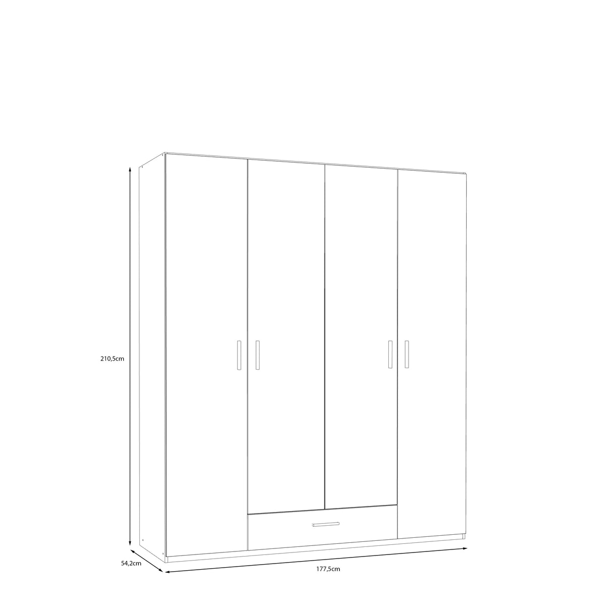 Dulap 4 Usi Si 1 Sertar Ecobest 2, 177.5 Cm stejar
