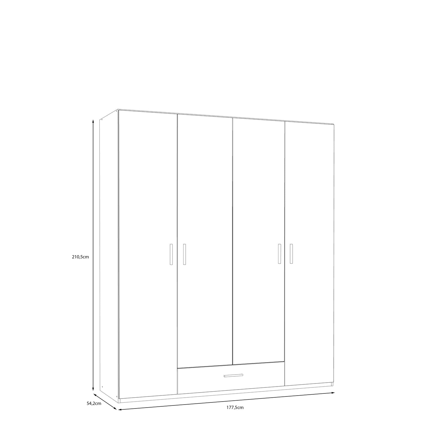 Dulap 4 Usi Si 1 Sertar Ecobest 2 Stejar, 177.5 Cm