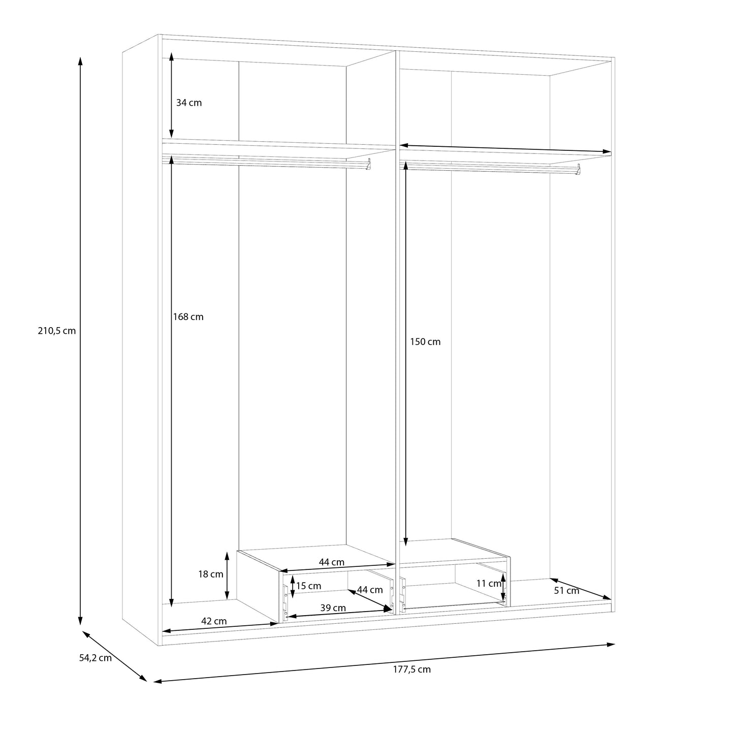 Dulap 4 Usi Si 1 Sertar Ecobest 2 Alb, 177.5 Cm