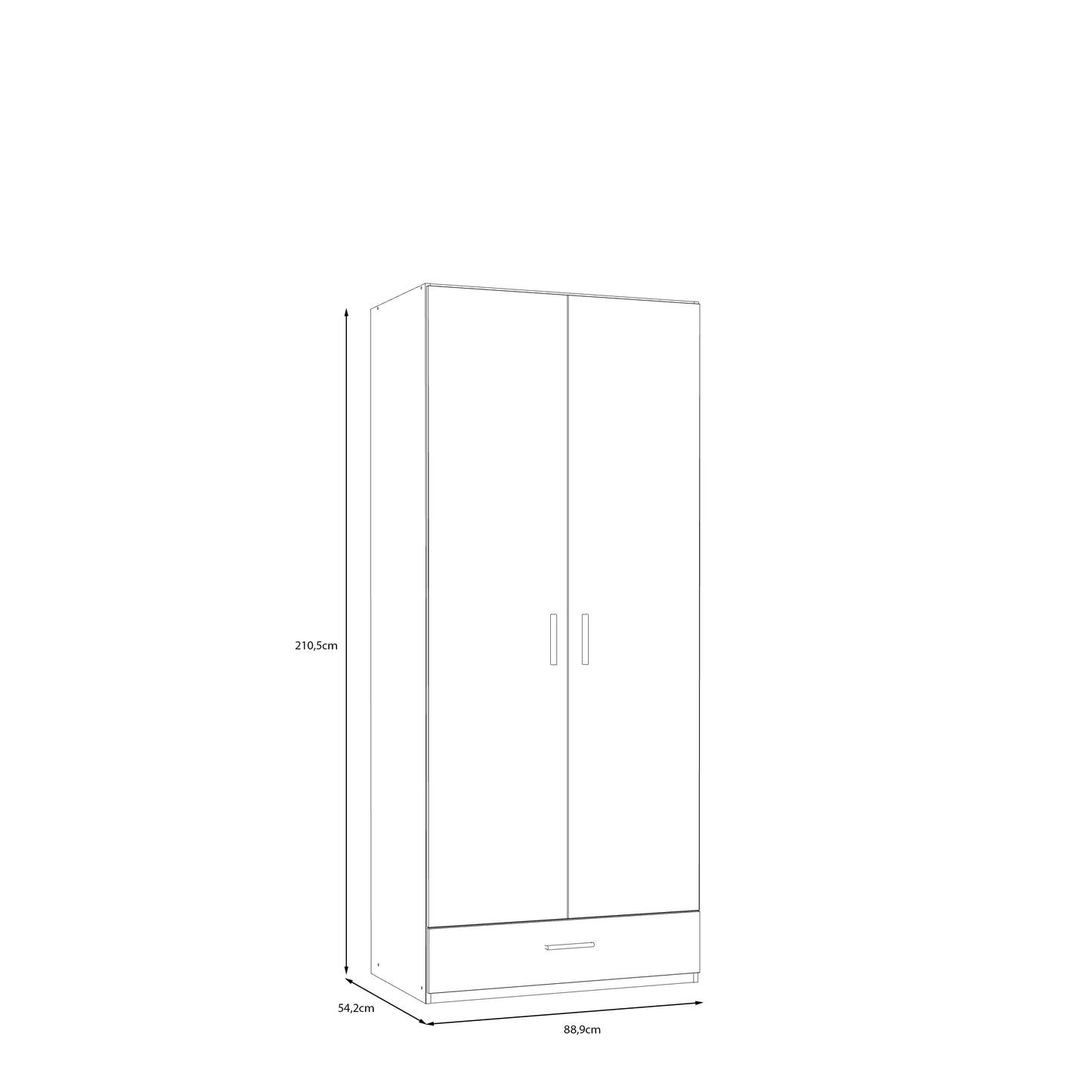 Dulap 2 Usi Si 1 Sertar Ecobest 2 Stejar Mauvella, 88.9 Cm