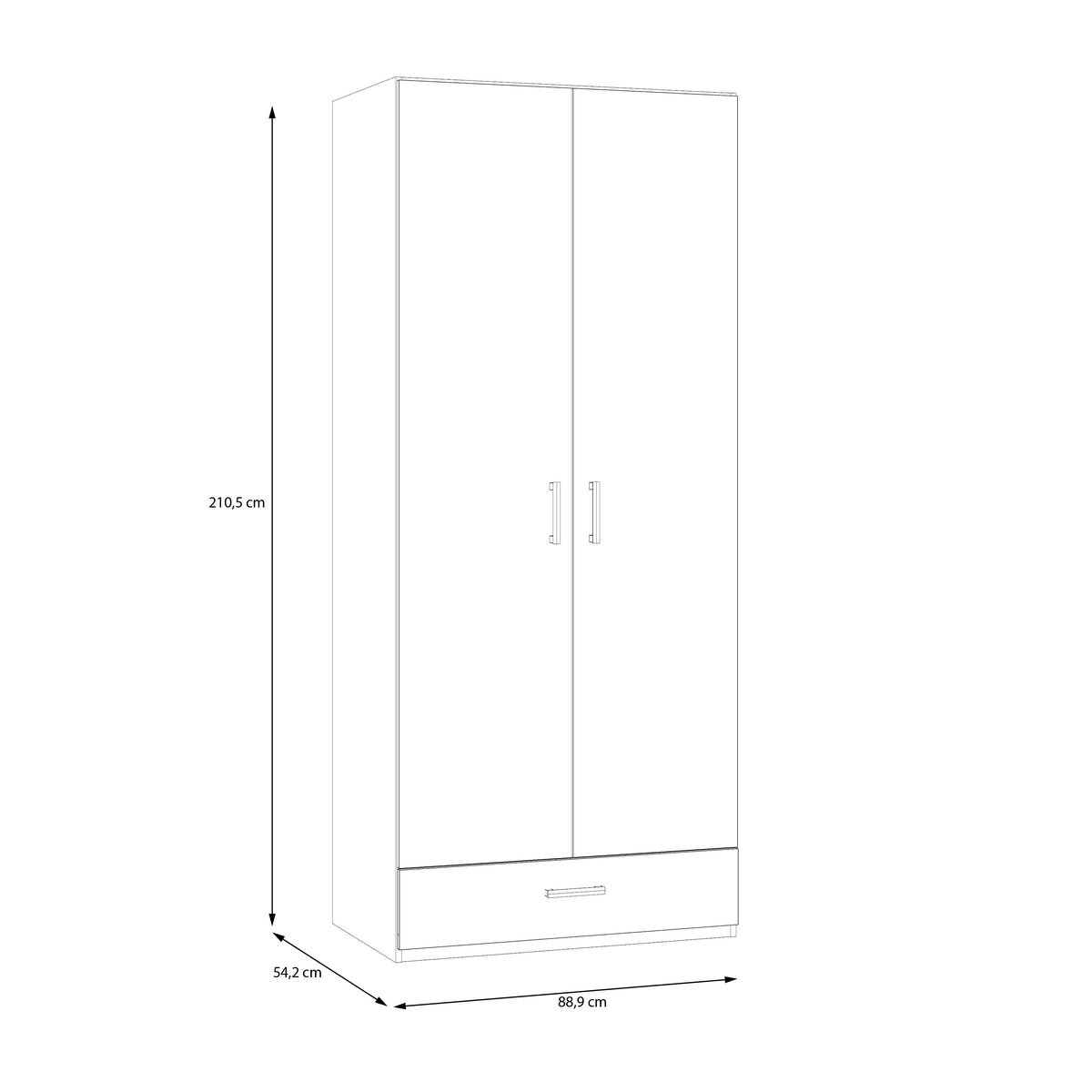 Dulap 2 Usi Si 1 Sertar Ecobest 2, 88.9 Cm alb