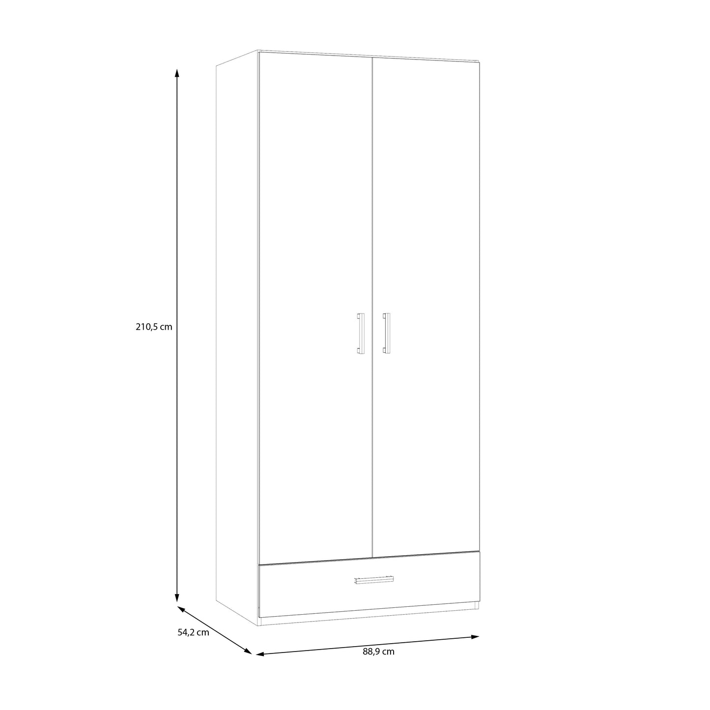 Dulap 2 Usi Si 1 Sertar Ecobest 2 Alb, 88.9 Cm