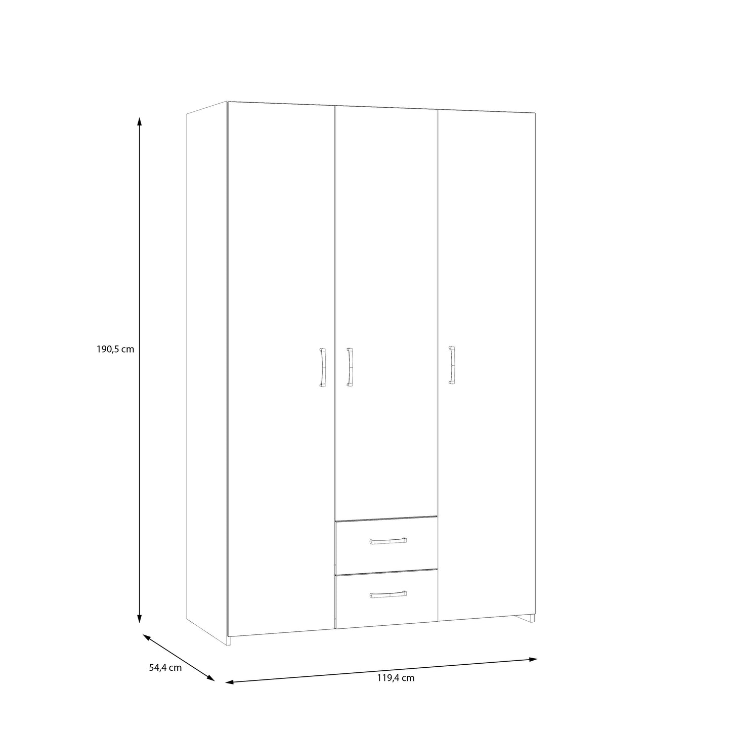 Dulap 3 Usi Ecobest Alb Si Stejar Puccini, 119.4 Cm