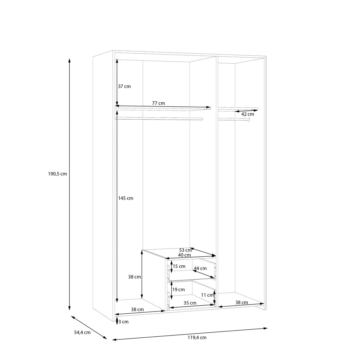 Dulap 3 Usi Ecobest, 119.4 Cm alb