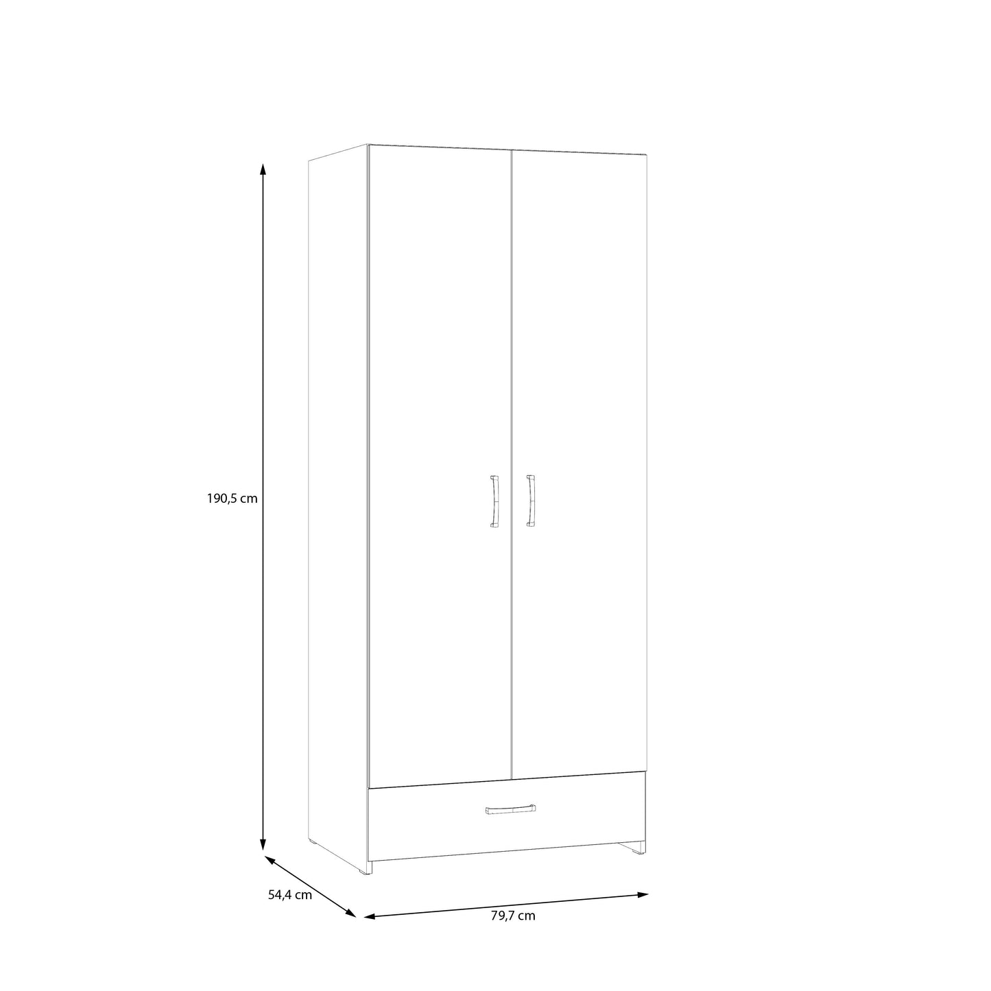 Dulap 2 Usi Si 1 Sertar Ecobest Alb, 79.7 Cm