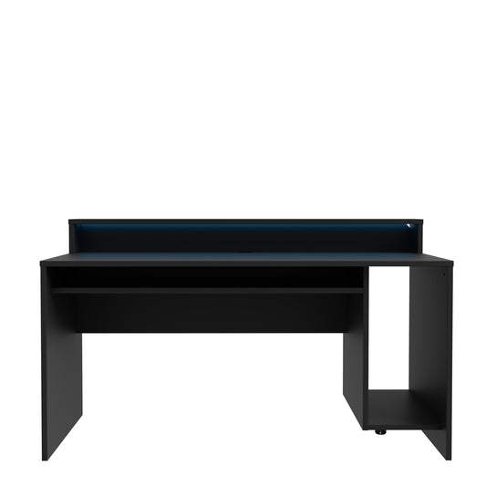 Birou Gaming Trezorio, LED-uri RGB, Negru Mat, 160 Cm