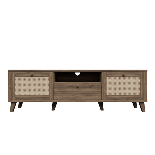 Comoda Tv Glowkiss, Stejar Valencia Si Ratan Natural, 159.2 Cm