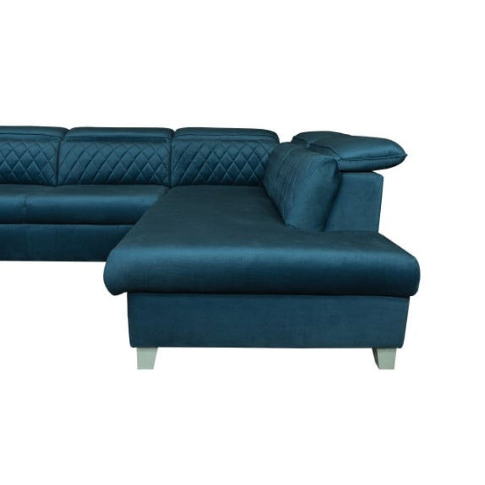 Coltar Extensibil Cu Otoman Dreapta Tiago, 5 Locuri, Tetiere Reglabile, Albastru, 255 Cm