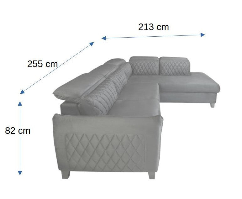 Coltar Extensibil Cu Otoman Tiago, 5 Locuri, Tetiere Reglabile, 255 Cm albastru dreapta cu lada