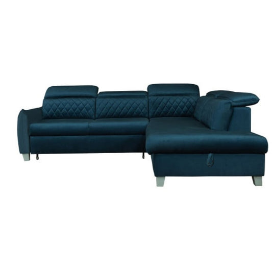 Coltar Extensibil Cu Otoman Tiago, 5 Locuri, Tetiere Reglabile, 255 Cm albastru dreapta cu lada #variant:albastru #variant:dreapta #variant:cu-lada