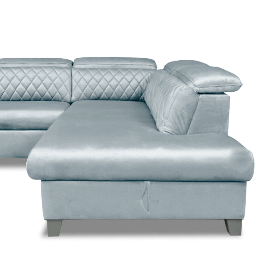 coltar-extensibil-cu-otoman-tiago-5-locuri-tetiere-reglabile-255-cm gri dreapta cu lada