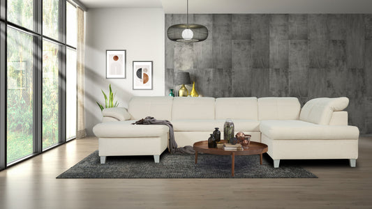 Coltar U Extensibil Sevilia Lux 6 Locuri, Tetiere Reglabile, 355 Cm #variant:alb-unt #variant:dreapta #variant:fara-lada
