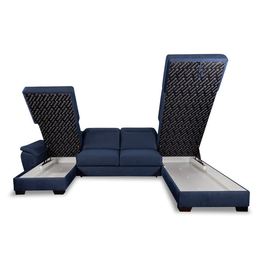 Coltar U Extensibil Cu Lada Dax, Tetiere Reglabile, 375 Cm #variant:albastru-inchis #variant:dreapta #variant:cu-lada