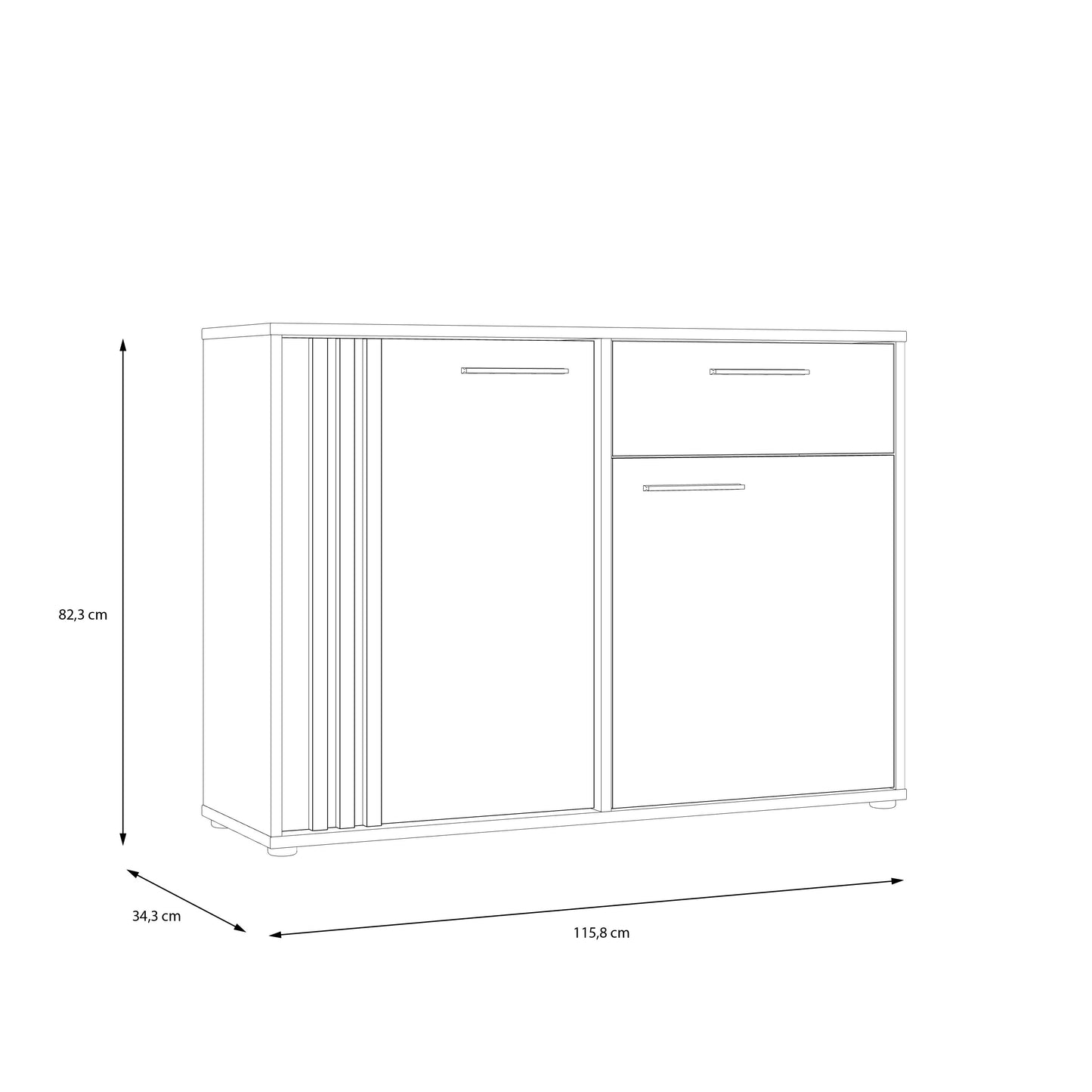 Comoda 2 Usi Si 1 Sertar Cordega Alb Si Stejar Artisan, 115.8 Cm