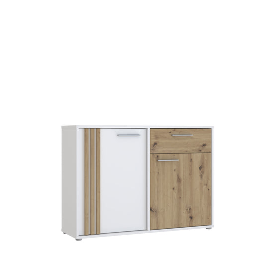 Comoda 2 Usi Si 1 Sertar Cordega Alb Si Stejar Artisan, 115.8 Cm