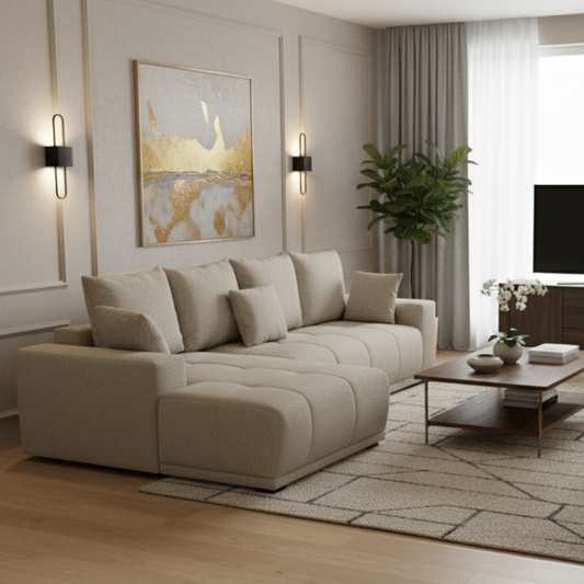 coltar-extensibil-otis-5-locuri-280-cm bej stanga cu lada #variant:bej #variant:stanga #variant:cu-lada