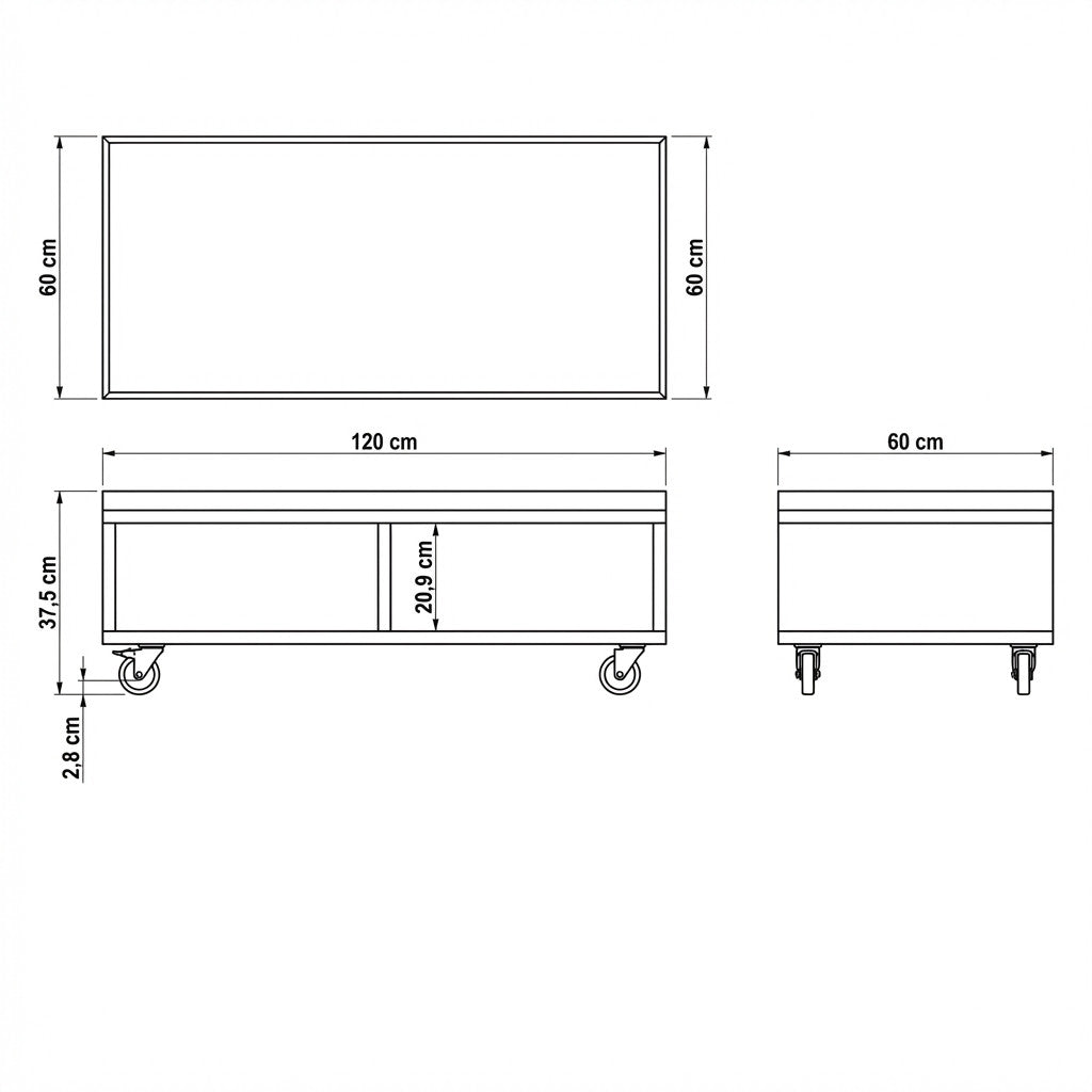 Masa Cafea Reno Cu 2 Nise, Smoked Oak, Furnir Din Lemn Masiv, 120 Cm