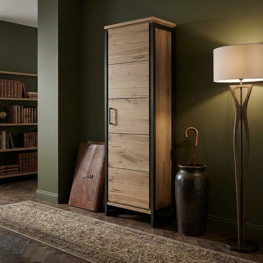 Dulap Reno Cu 1 Usa, Smoked Oak Furnir Din Lemn Masiv, 60 Cm