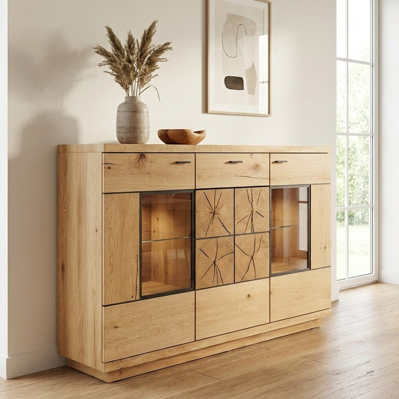 Comoda Bar Dakota Lungime 151.6 cm, Furnir Stejar Salbatic, Living, Decor Usi din Trunchi Natural, Inchidere Silentioasa