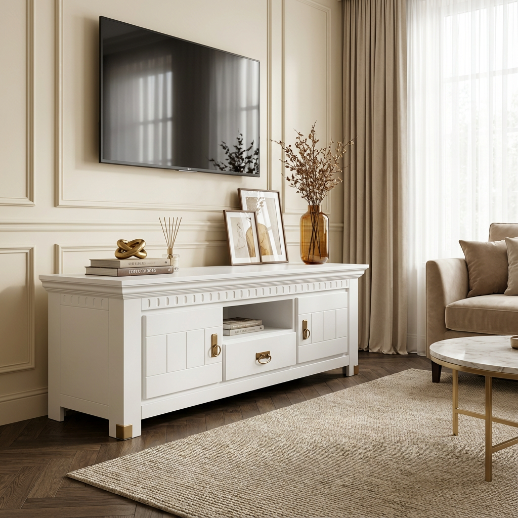comoda-tv-saint-tropez-cu-2-usi-si-1-sertar-vopsit-160-cm alb