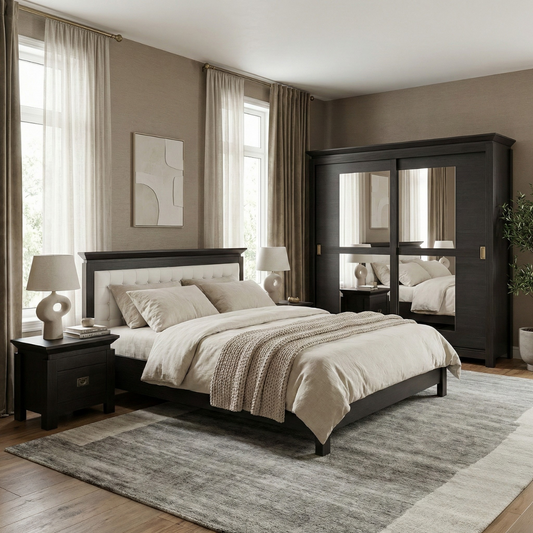Set Dormitor Saigon Cantori, Dulap De 210 Cm, 2 Noptiere 140 x 200 cm #variant:140-x-200-cm