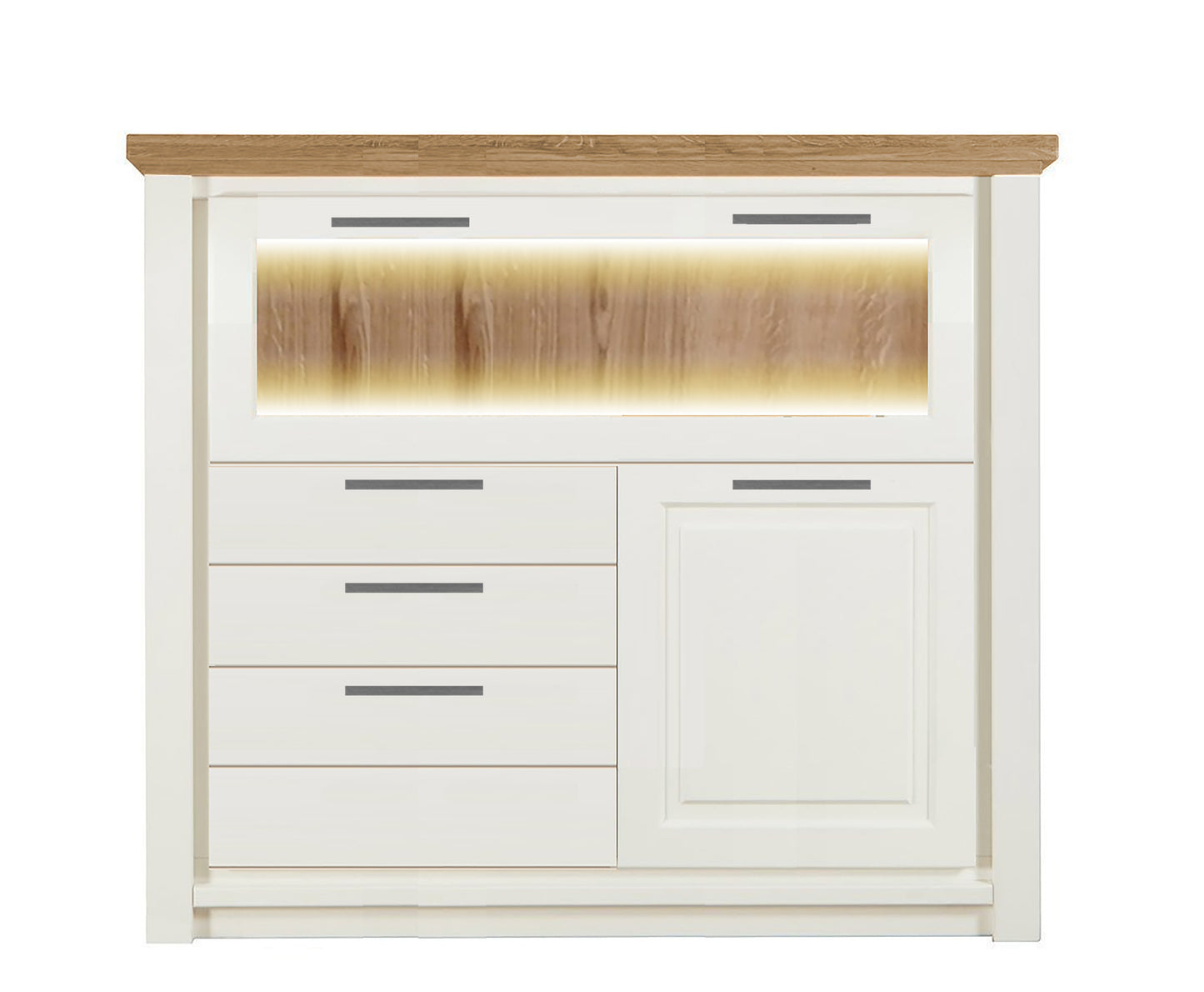 Comoda Bar Cu 2 Usi Si 3 Sertare Thuxon Alb, Vopsit Si Furniruit Stejar, 139.7 Cm