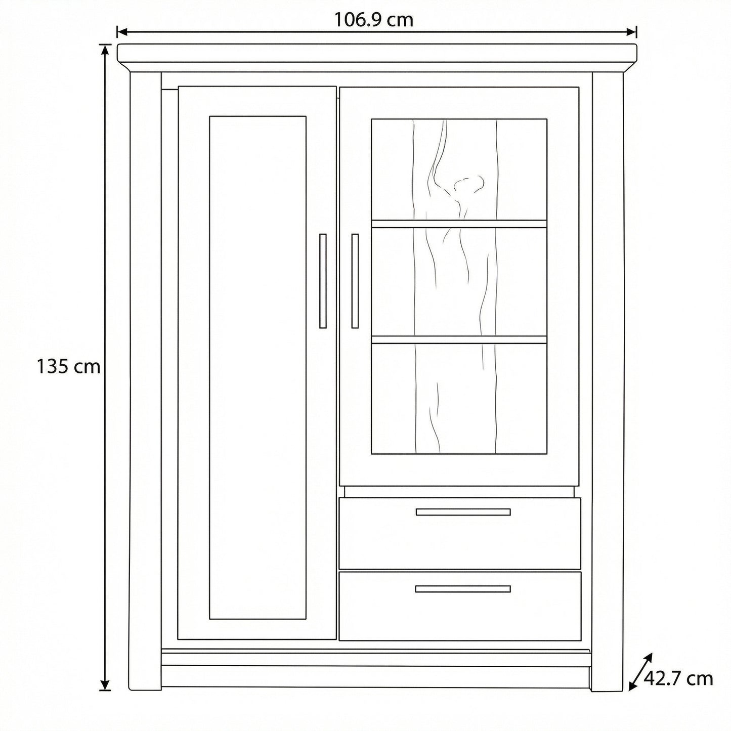 Comoda Bar Cu 2 Usi Si 2 Sertare Thuxon Alb, Vopsit Si Furniruit Stejar, 106.9 Cm