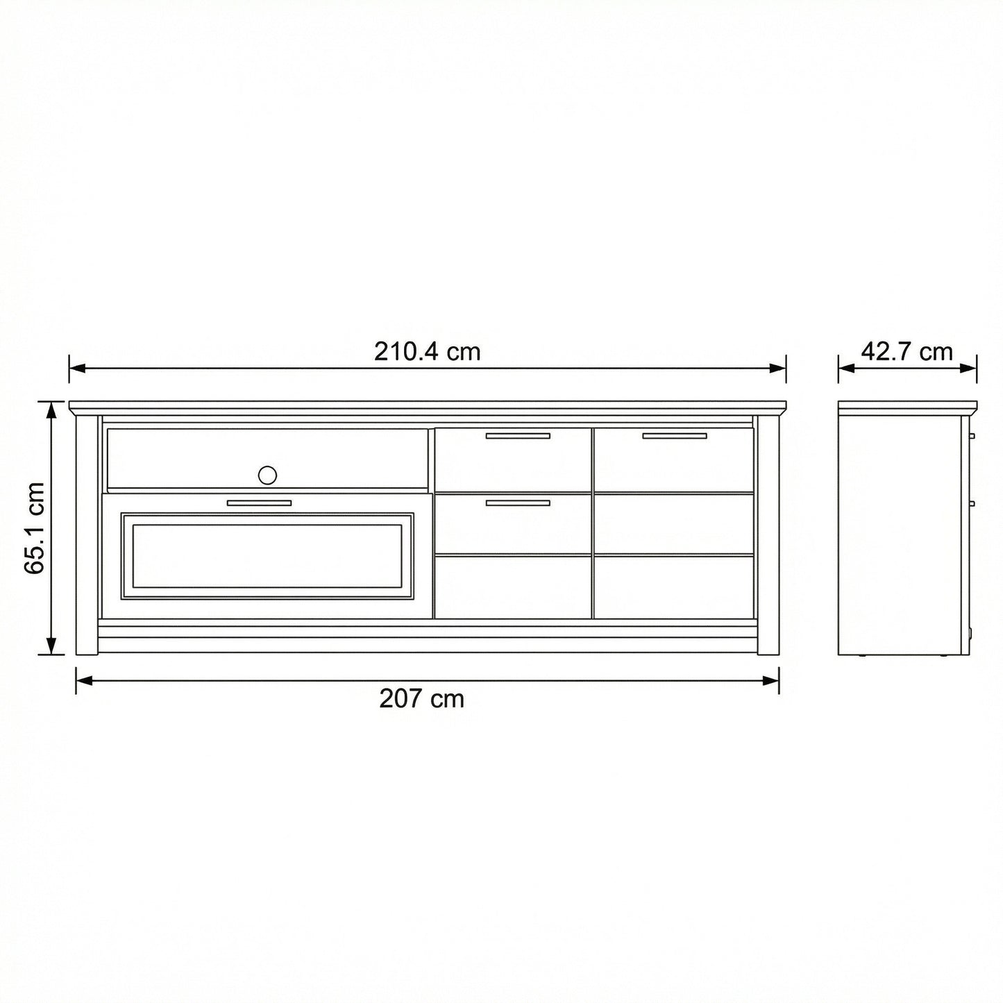 Comoda Tv Cu 3 Usi, 1 Sertar Si 1 Nisa Thuxon Alb, Vopsit Si Furniruit Stejar, 210.4 Cm
