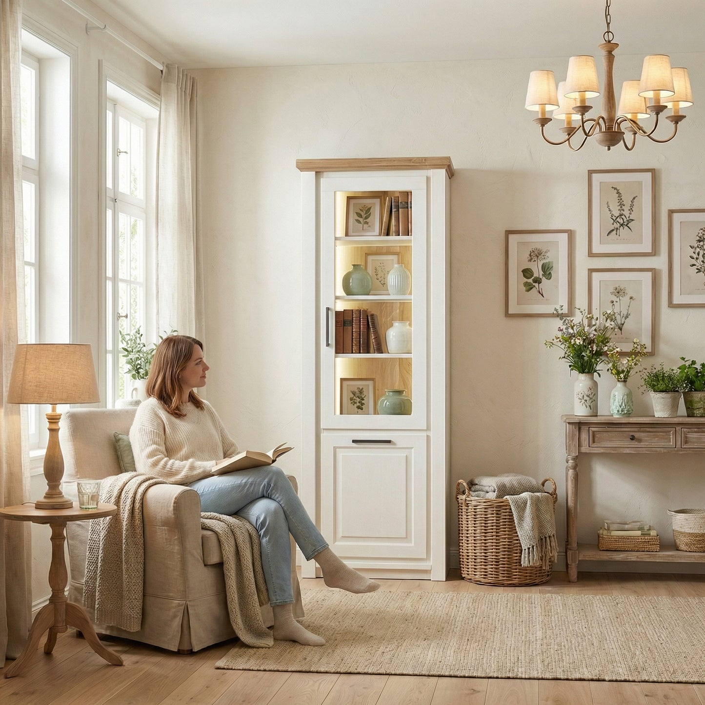 Vitrina Cu 1 Usa Dreapta/Stanga Thuxon, Vopsit Si Furniruit Stejar, 74.2 Cm