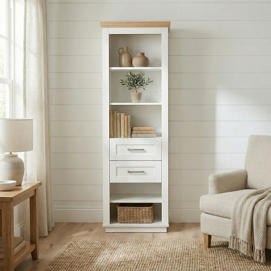 Biblioteca 2 Sertare Alpina, Alb Si Natur, Furniruit 65 Cm