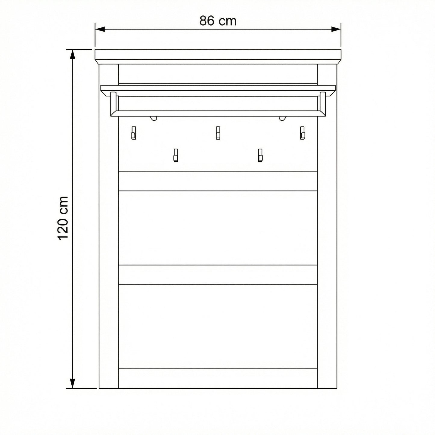 Cuier Lat Cu Polita Alpina, Vopsit Alb, Furniruit, 86 Cm