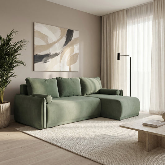 Coltar Extensibil Vida Interschimbabil Stanga/Dreapta, 5 Locuri, 256 Cm verde cu lada #variant:verde #variant:cu-lada