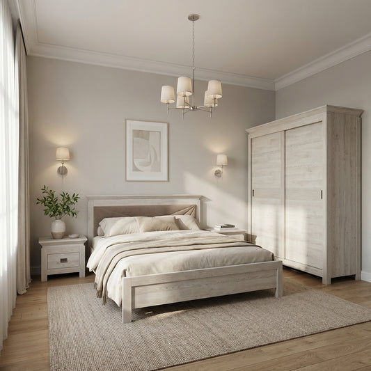 Set Dormitor Casablanca Loft, Pat Cu Dimensiune Saltea 160 X 200, Dulap De 150 Cm, 2 Noptiere