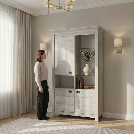 Vitrina Casablanca Loft Cu 3 Usi Gri Antic, 118 Cm
