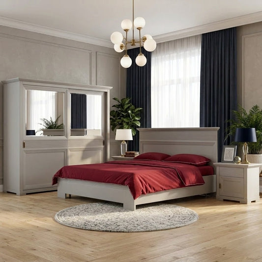 Set Dormitor Verona Kashmir, 2 Noptiere Si Dulap, Pat 160 x 200 cm #variant:160-x-200-cm
