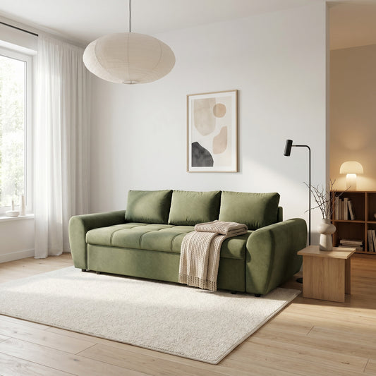 Canapea Extensibila Lorena Lux, 3 Locuri, 250 Cm verde cu lada #variant:verde #variant:cu-lada