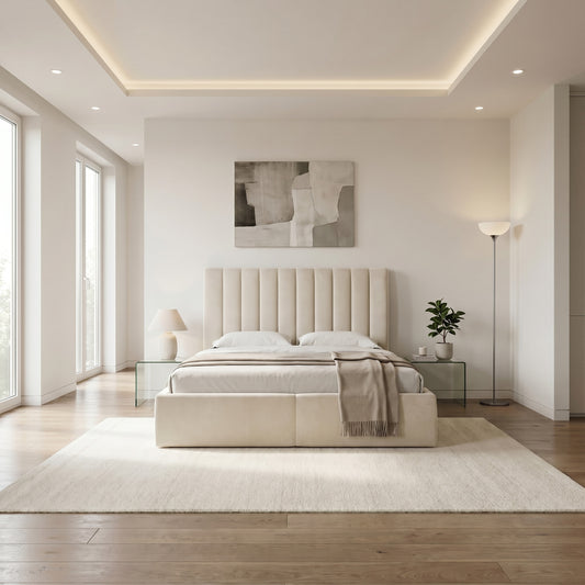 Pat Tapitat Ravel, Somiera Rabatabila crem 160 x 200 cm #variant:crem #variant:160-x-200-cm